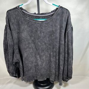 Pilcro Anthropologie Black Waffle Knit Cotton Viscose Long Sleeve Top Size 1X